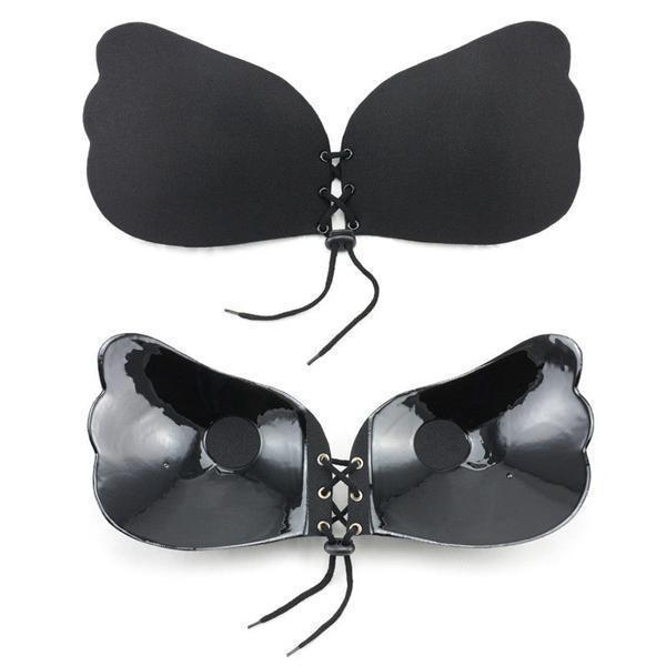 Boost Black Winged Stick On Strapless Backless Push Up Bra - A