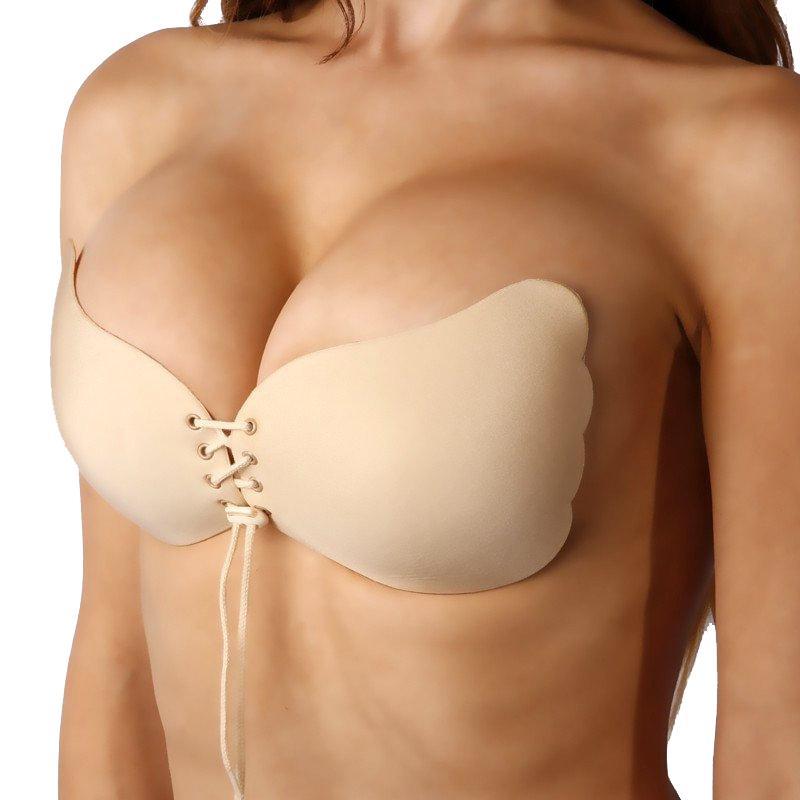 Strapless Sticky Push-up Plunge Bra - Plus Size Backless Adhesive